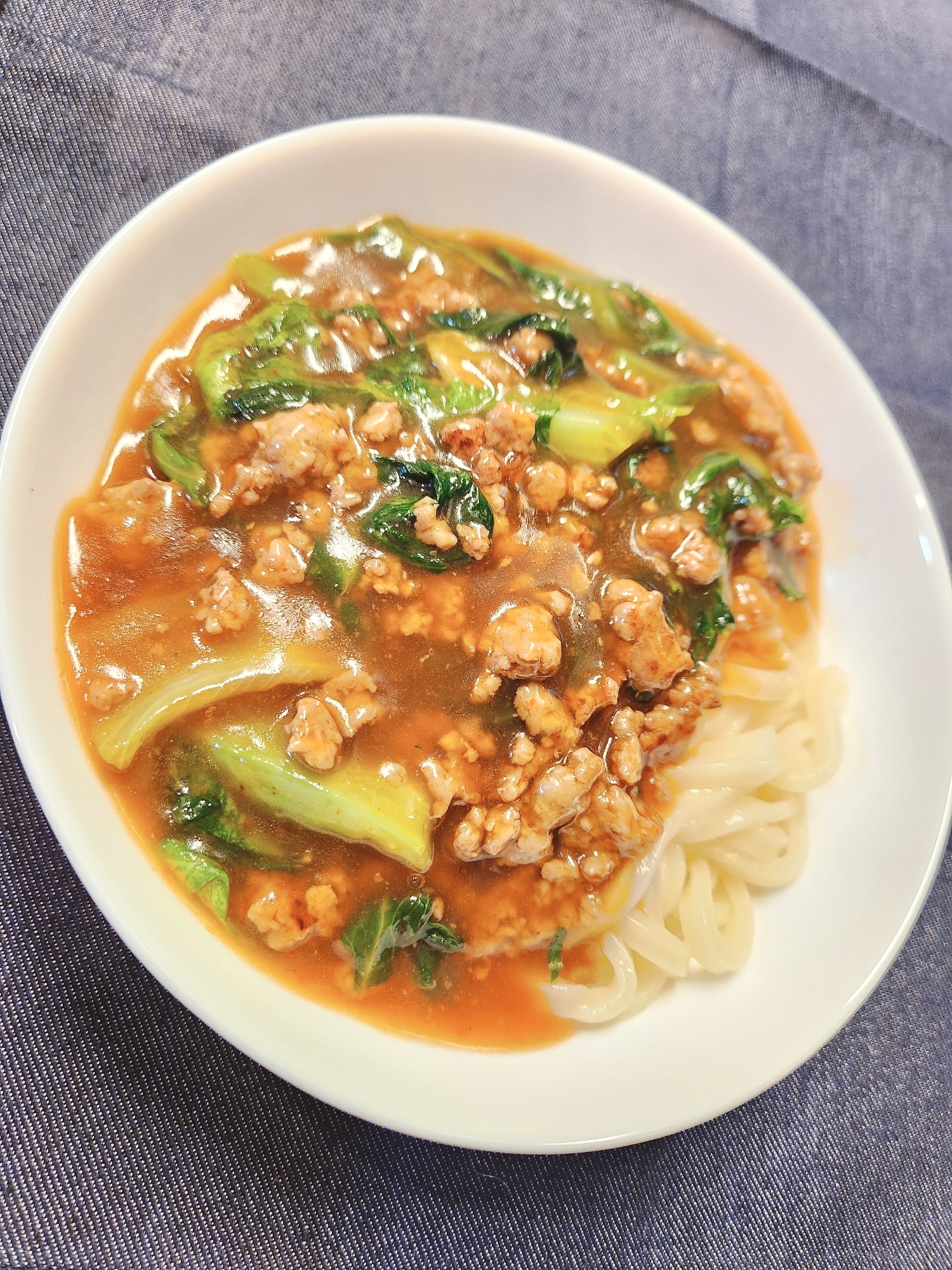 【主食】レタスとひき肉のピリからあんかけうどん