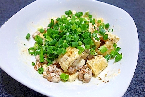 簡単、うまい！　あげと納豆のマヨ七味和え