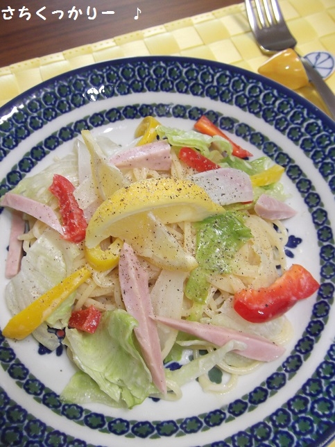 魚肉ソーセージ＆野菜のレモンパスタ