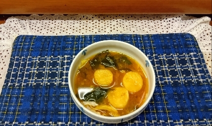 ｡*◇お麩と水菜の味噌汁◇*。