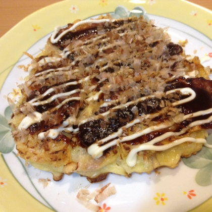 たこ焼き粉と山芋を使った モチフワお好み焼き