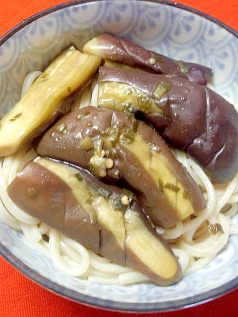 夏を味わう☆旨々ナスの冷たいおうどん