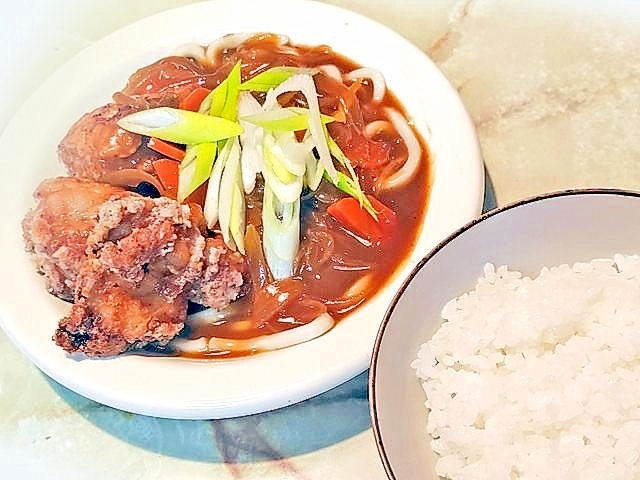 から〇し風?から揚げ乗せ★カレーうどん定食♪