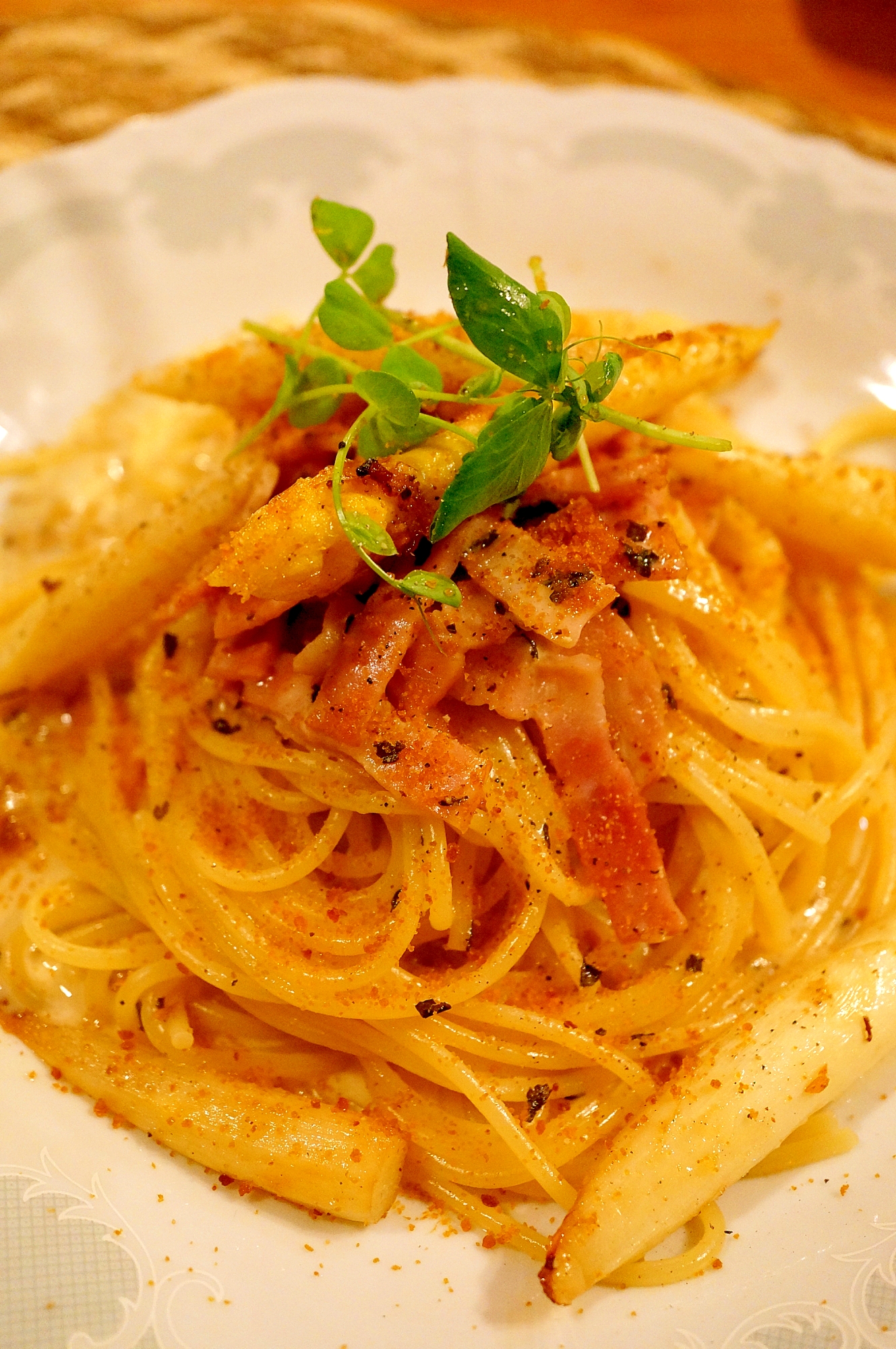 20. お手軽。ホワイトアスパラガスのクリームパスタ