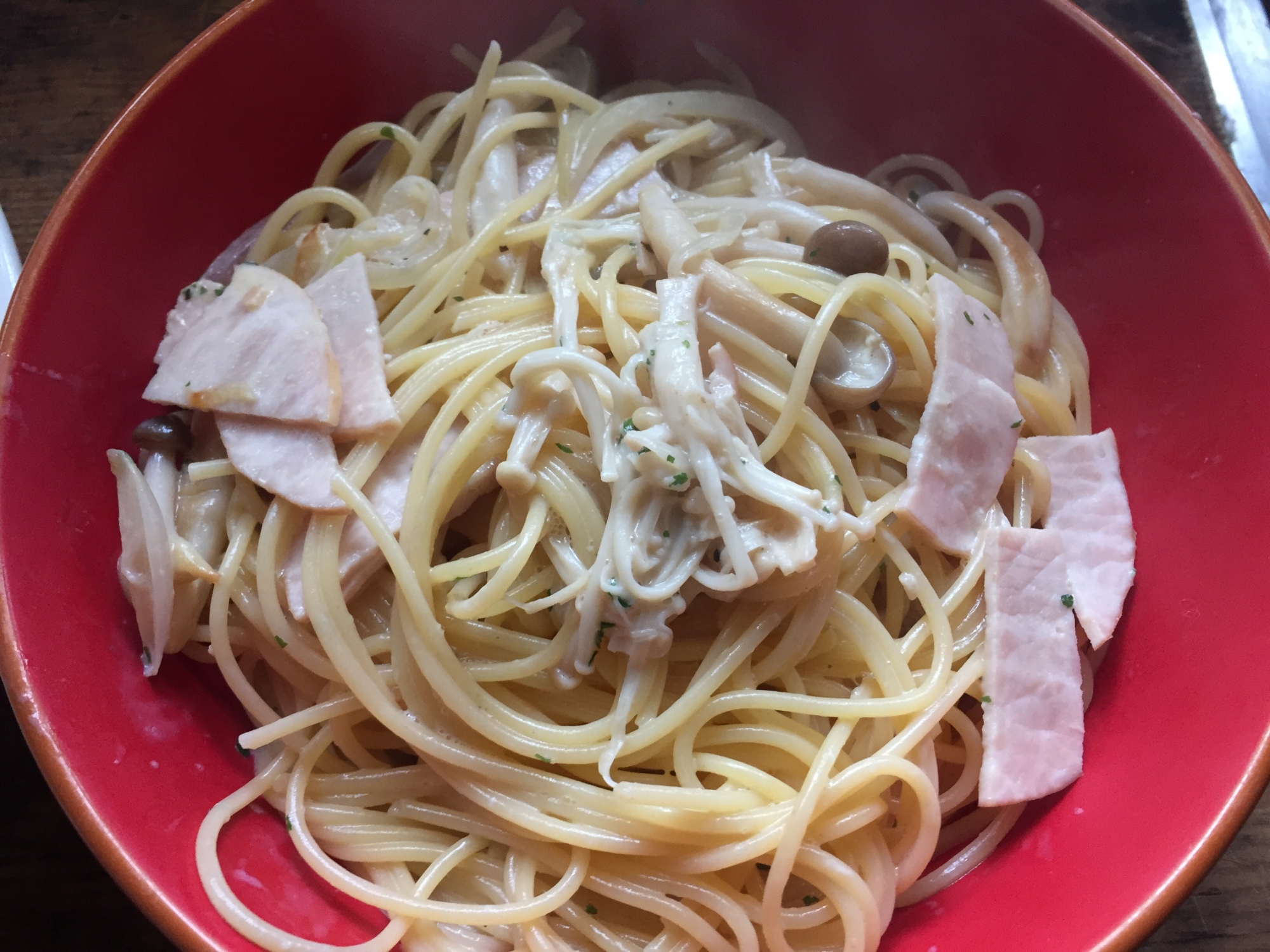 豆乳できのことハムのクリームパスタ