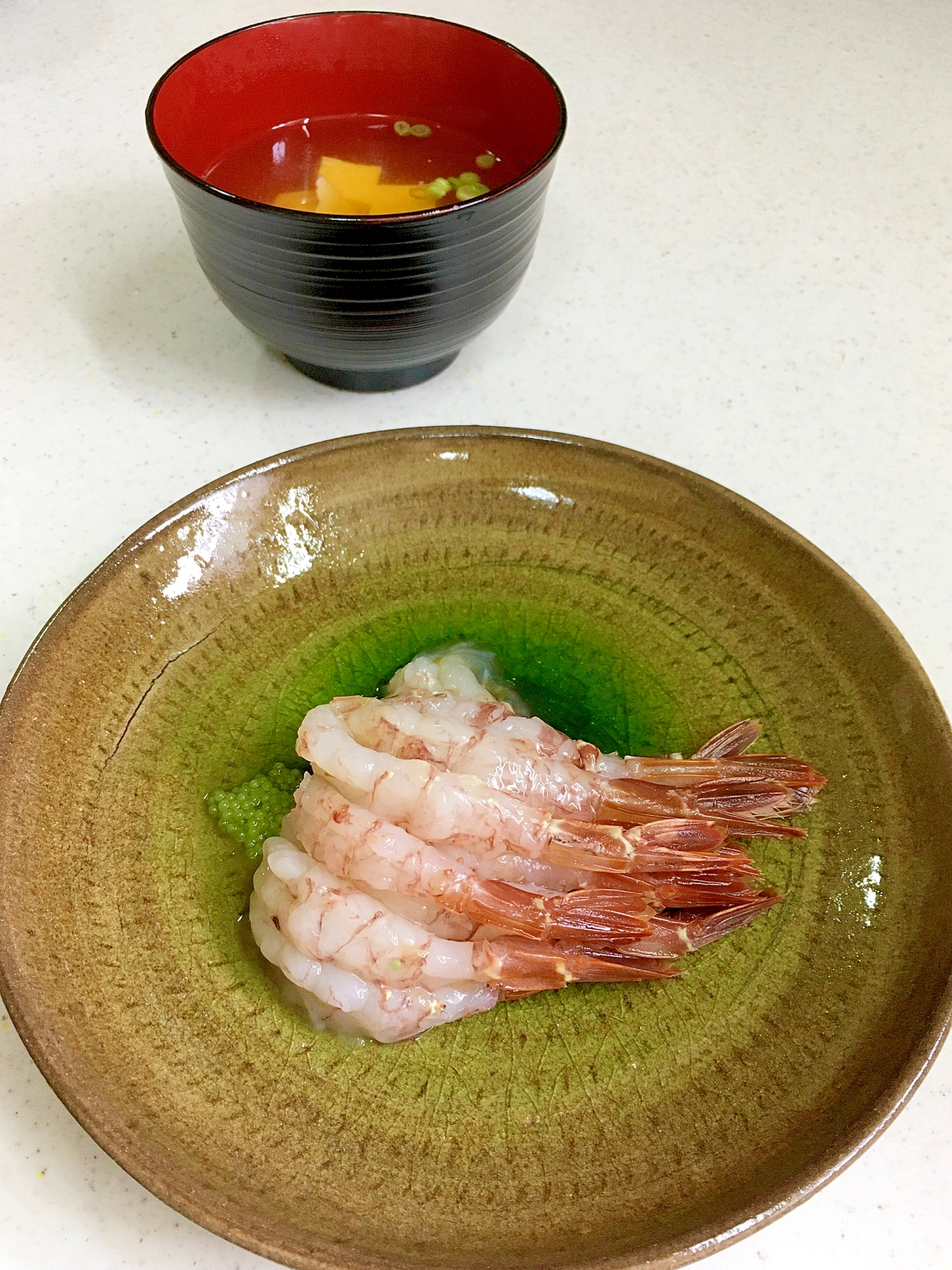 幻のガサエビの刺身と味噌汁 (福井の郷土食)