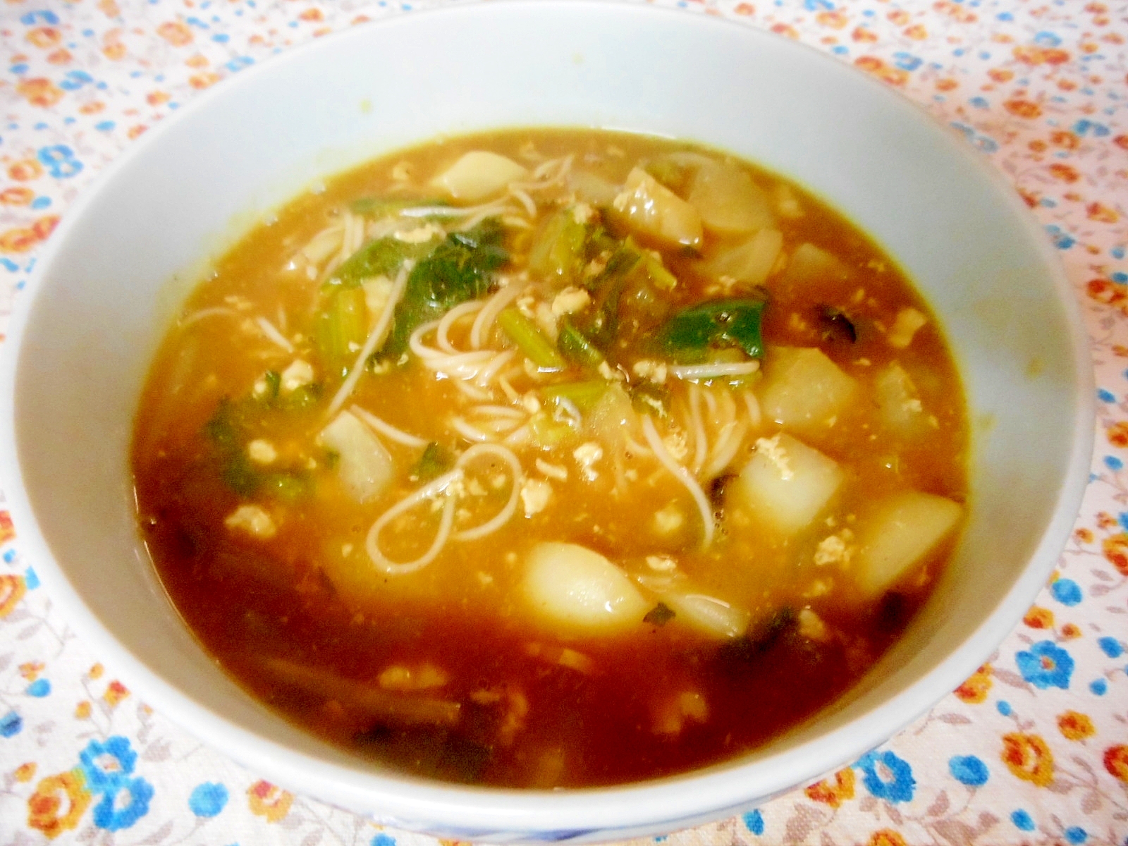 カブとひき肉のカレー煮麺