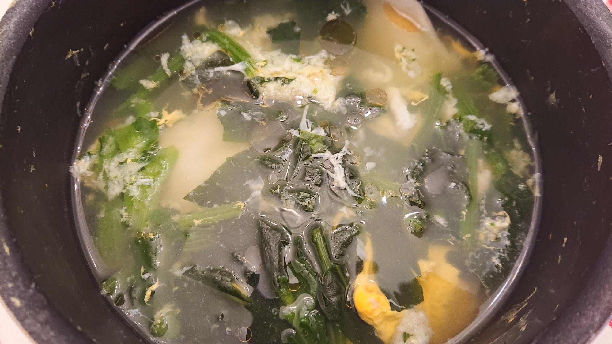緑野菜と卵の中華スープ