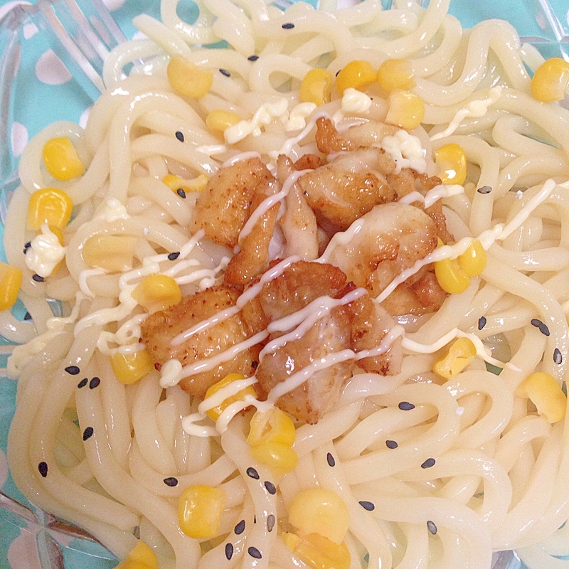 鶏皮とコーンの冷やしうどん☆