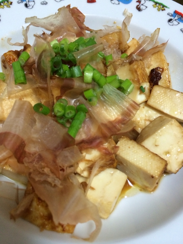 簡単！手抜き料理。。豆腐の麺つゆ炒め