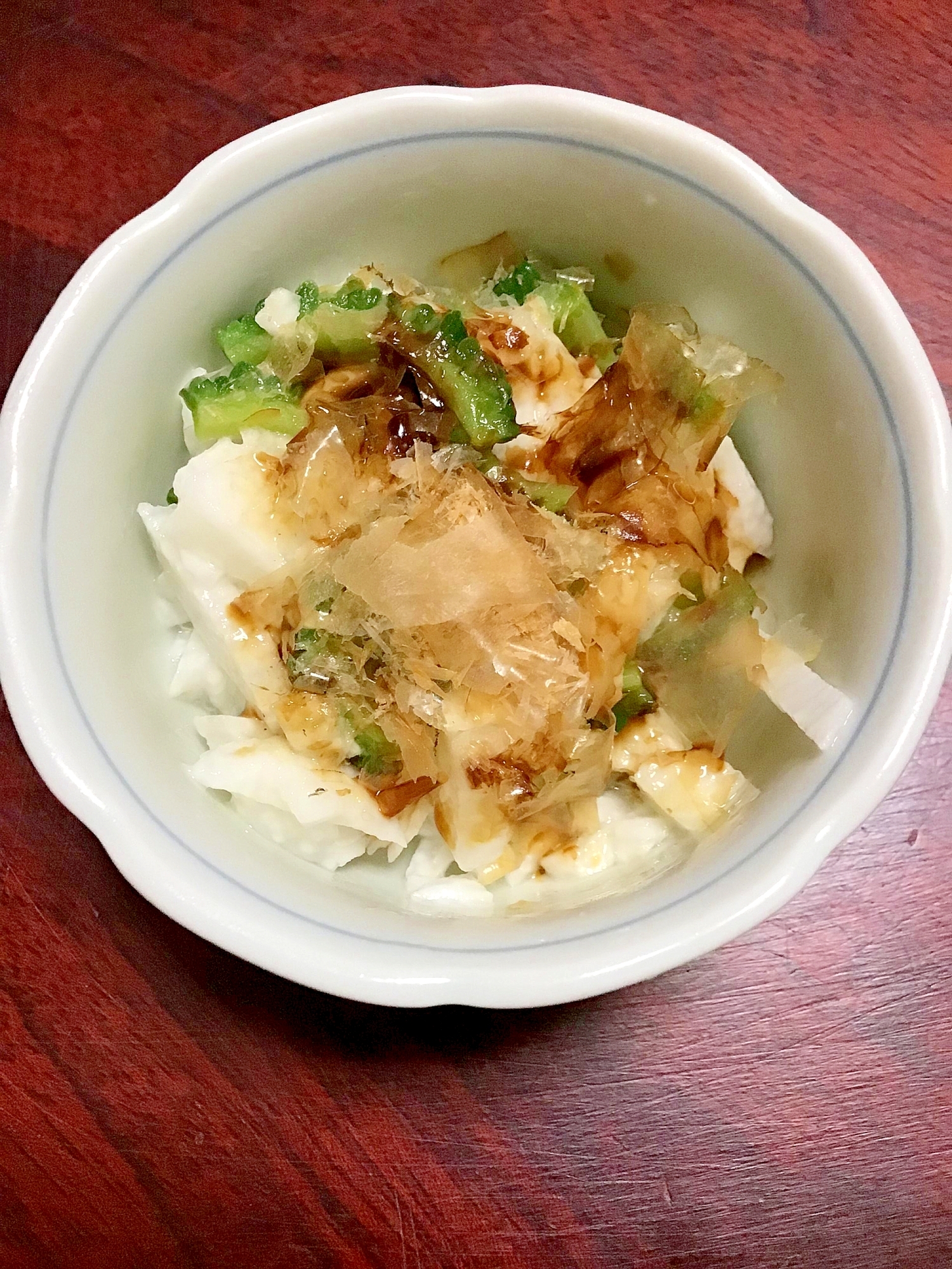 ゴーヤと長芋の酢の物。