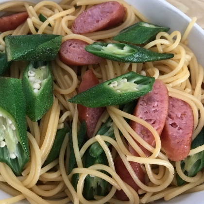 オクラとウインナーの醤油パスタ