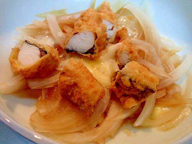 レンジで　❤玉葱と魚の天ぷらのサッパリチーズ蒸し❤