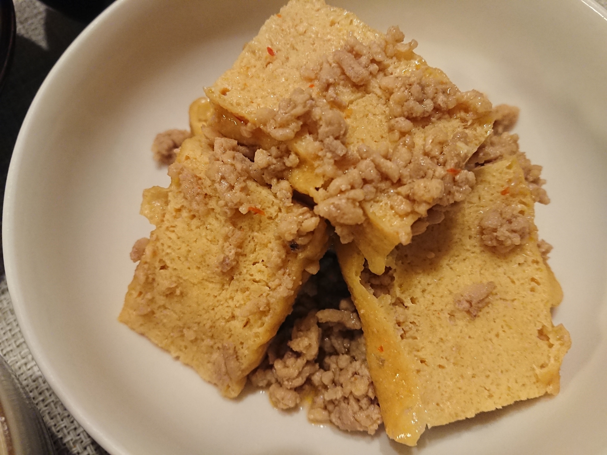 冷凍厚揚げと豚ひき肉の炒め煮