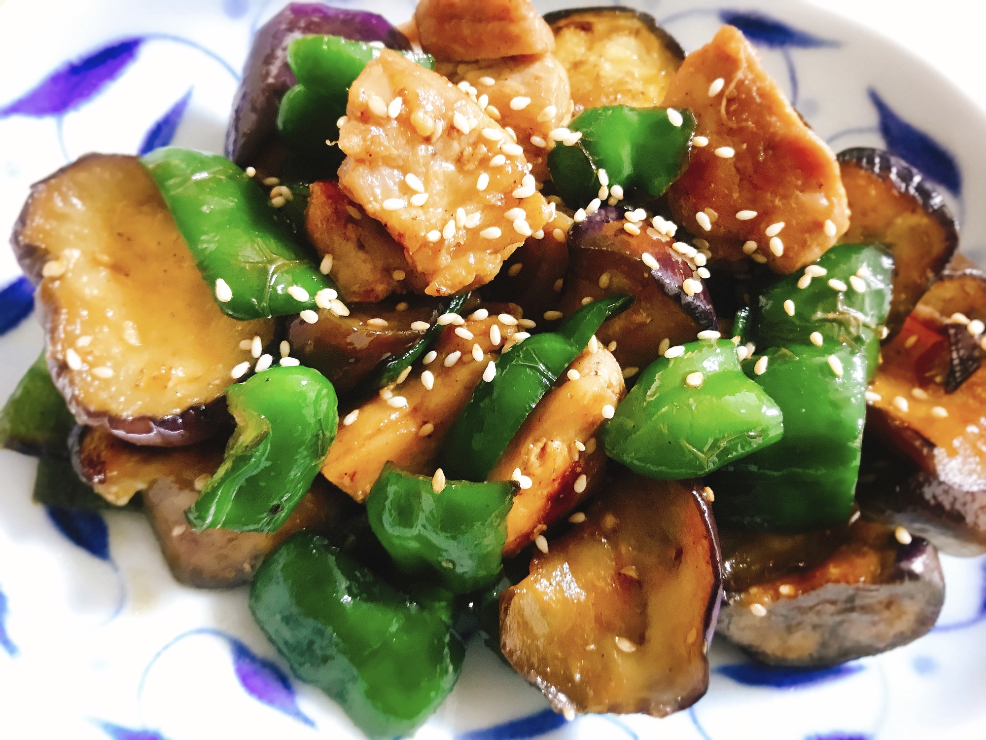 【夫婦のおつまみ】ナスとピーマンと鶏肉の中華風炒め