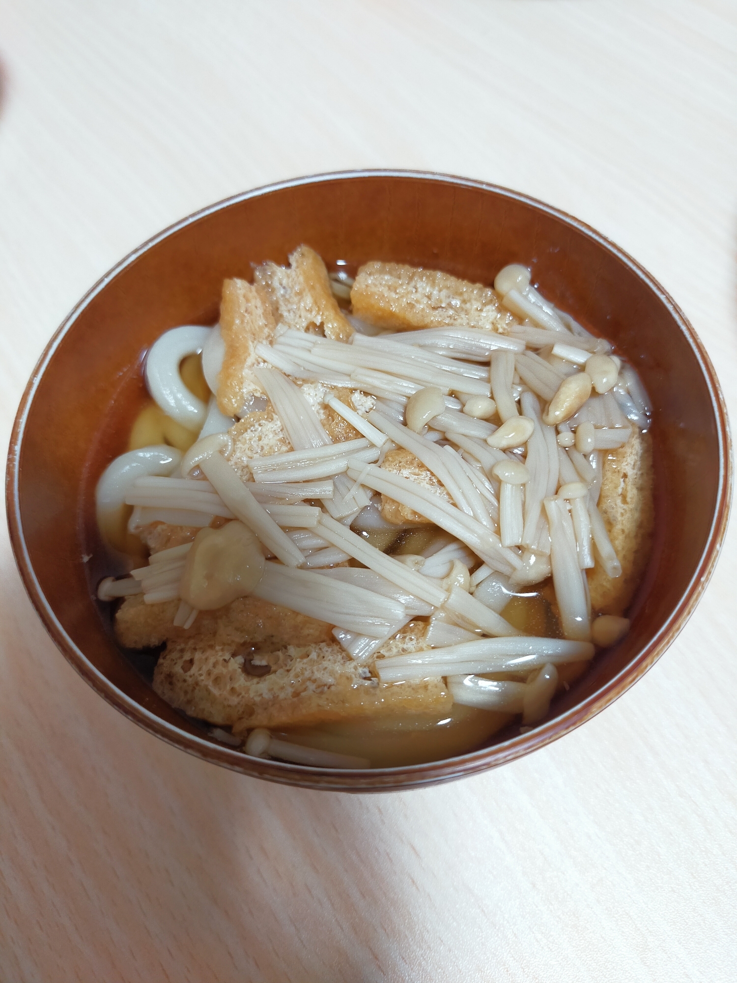 冷凍うどんで♪甘辛油揚げとえのきの簡単うどん