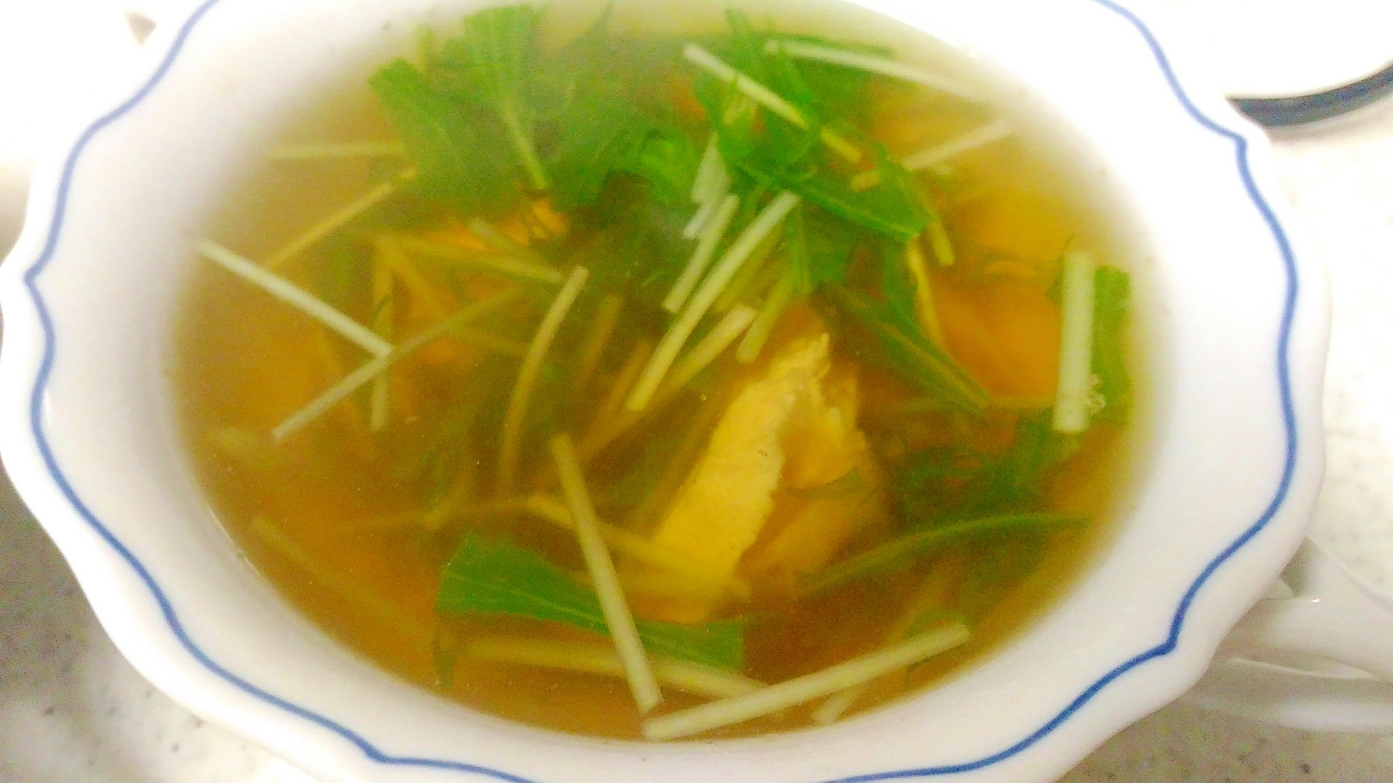 鶏肉と水菜の和風スープ
