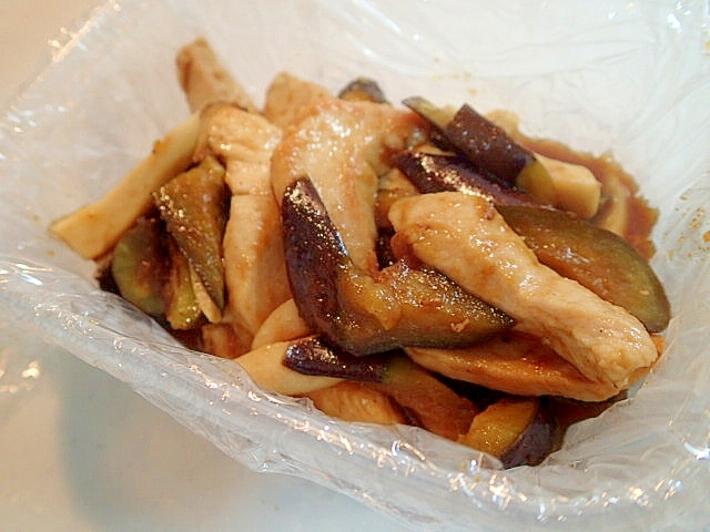 鶏むね肉と茄子とエリンギの焼肉生姜炒め