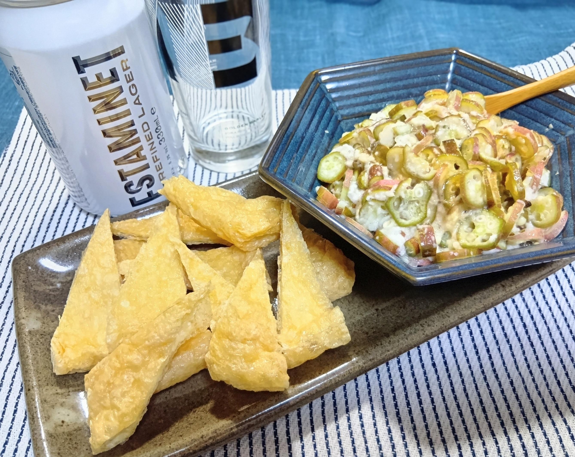 赤オクラとろろでいただく！炙り油揚げ