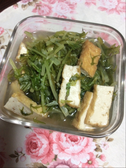 水菜と　厚揚げの　ほっこり煮物