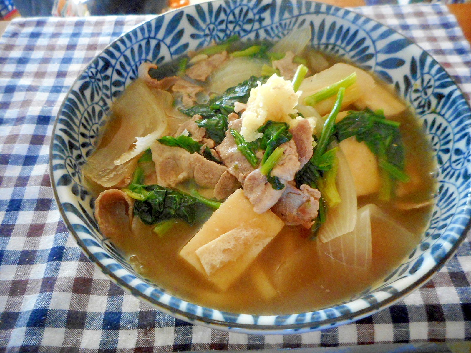 豚肉とほうれん草の生姜うどん