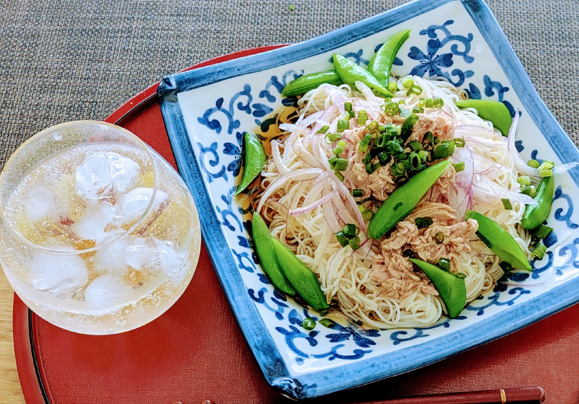 ランチに。紫玉ねぎツナ素麺
