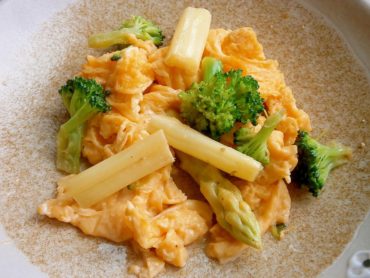  卵 ブロッコリー とうもろこし アスパラガス 玉ねぎ トマト アスパラ・ブロッコリー・卵炒め レシピ・作り方 by なな1151 - 楽天レシピ