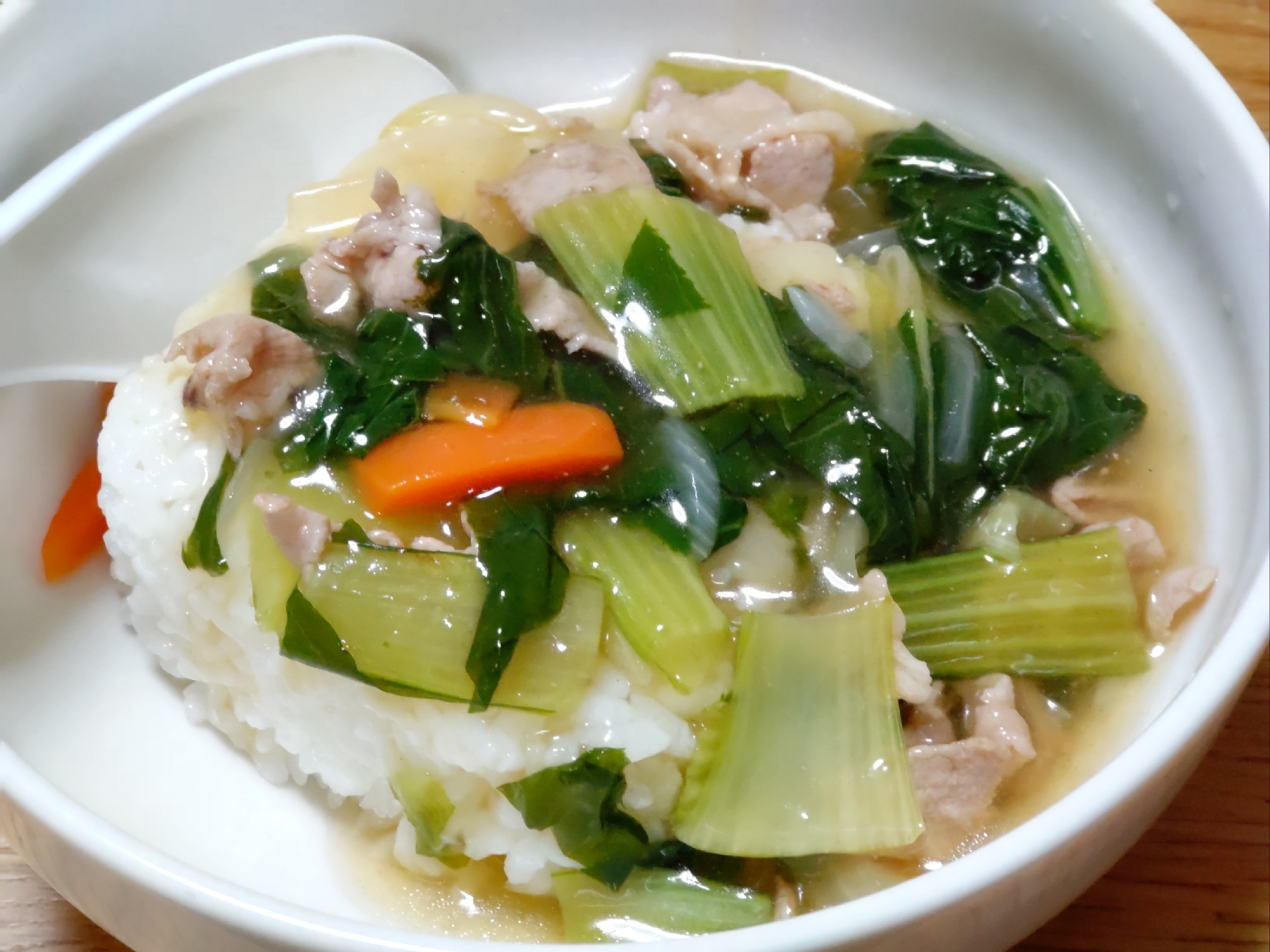 チンゲン菜のあんかけ丼