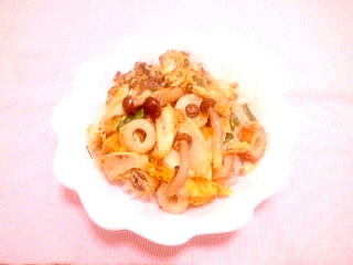 卵1/2個♪大根ときのこの卵とじ丼