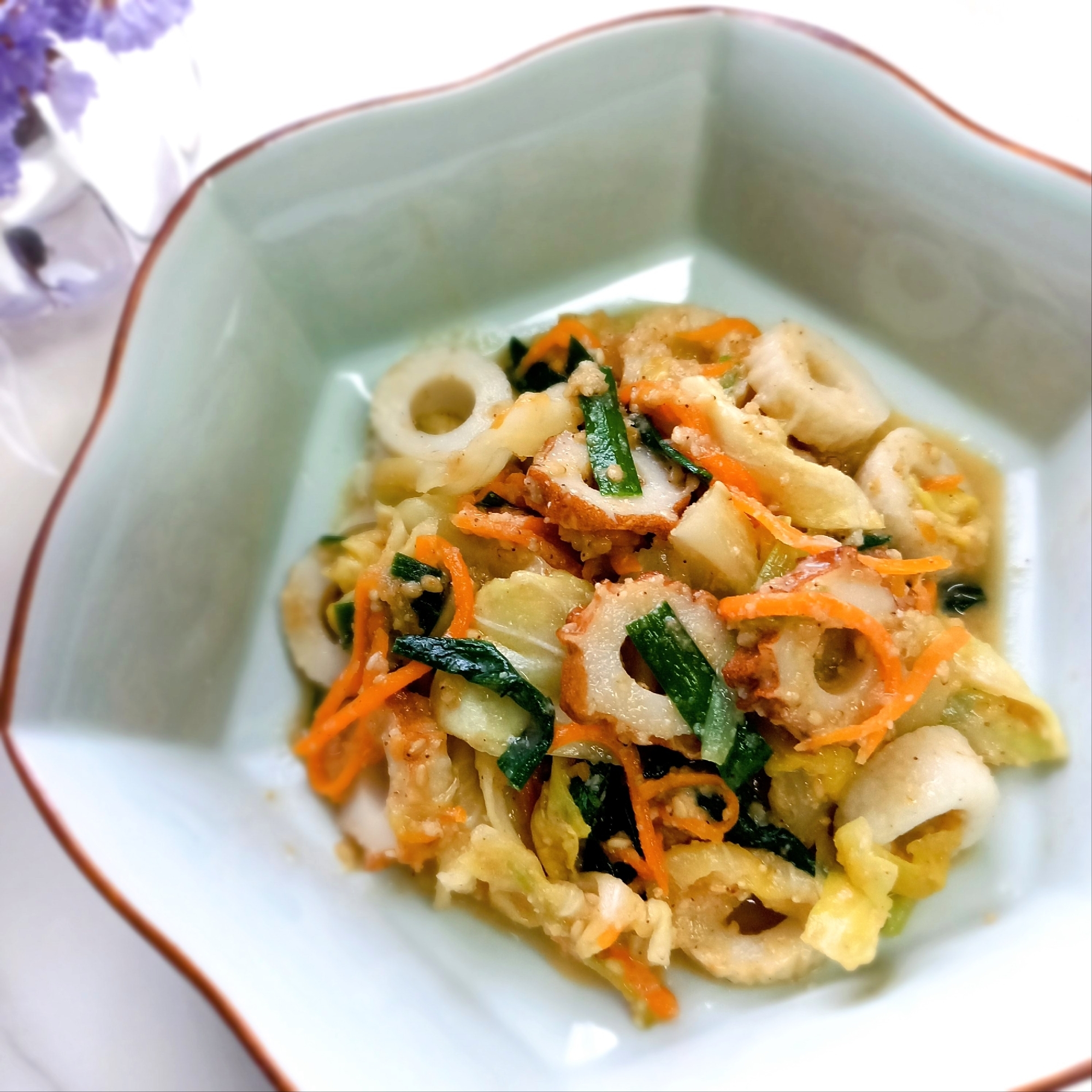 レンジで簡単ᕷ*野菜とちくわのごま味噌和えꕤ୭*