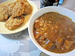 ☆茄子とひき肉とトマトの夏野菜カツカレー☆