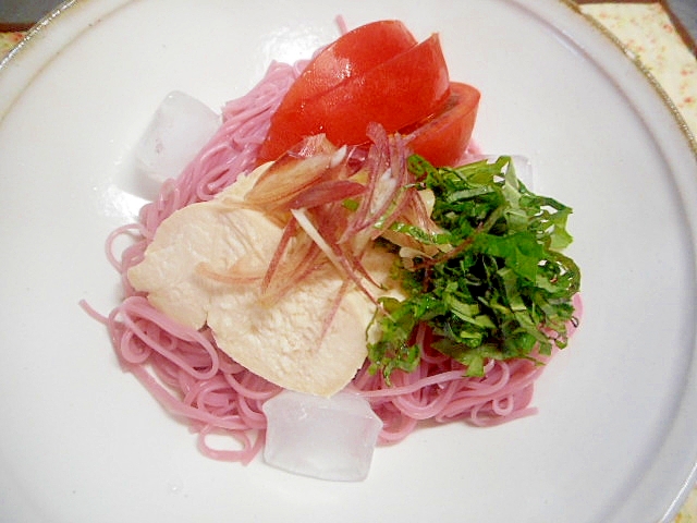 ゆで鶏と香味野菜のそうめん