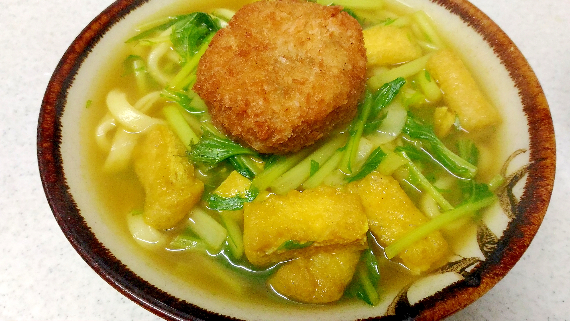 コロッケと水菜のカレーうどん