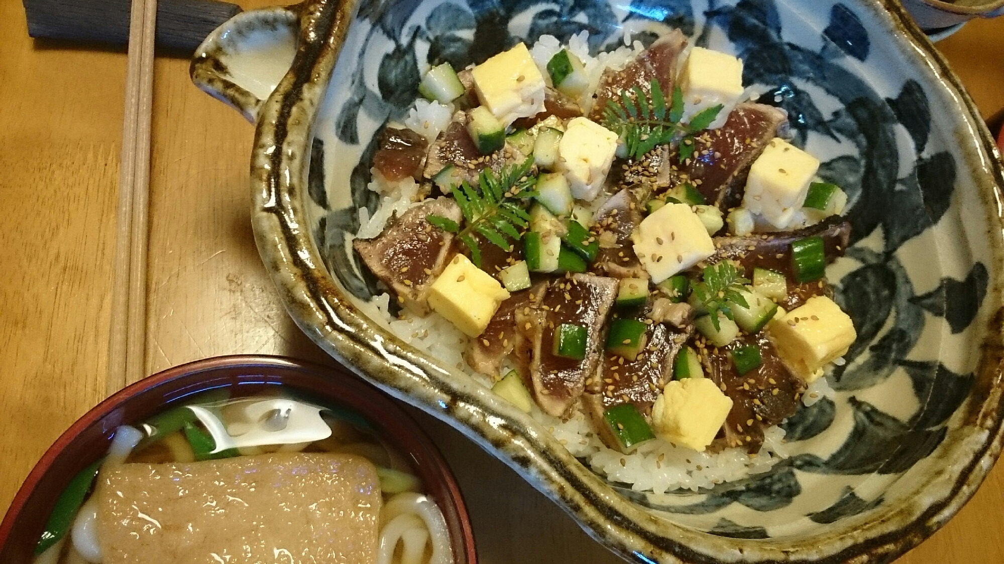 カツオのヅケ丼とミニ温うどんセット