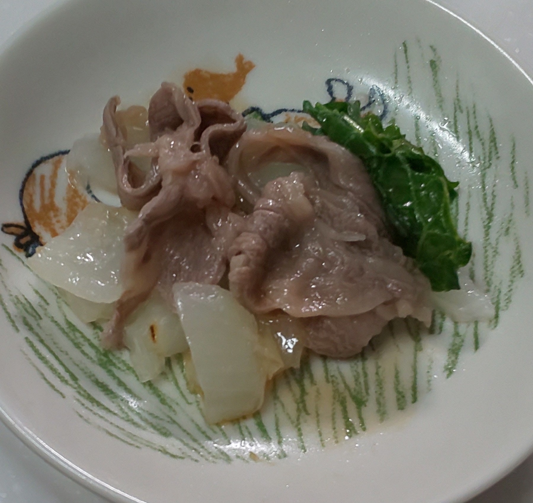 玉ねぎ☆かぶの葉☆牛肉しょう油炒め☆