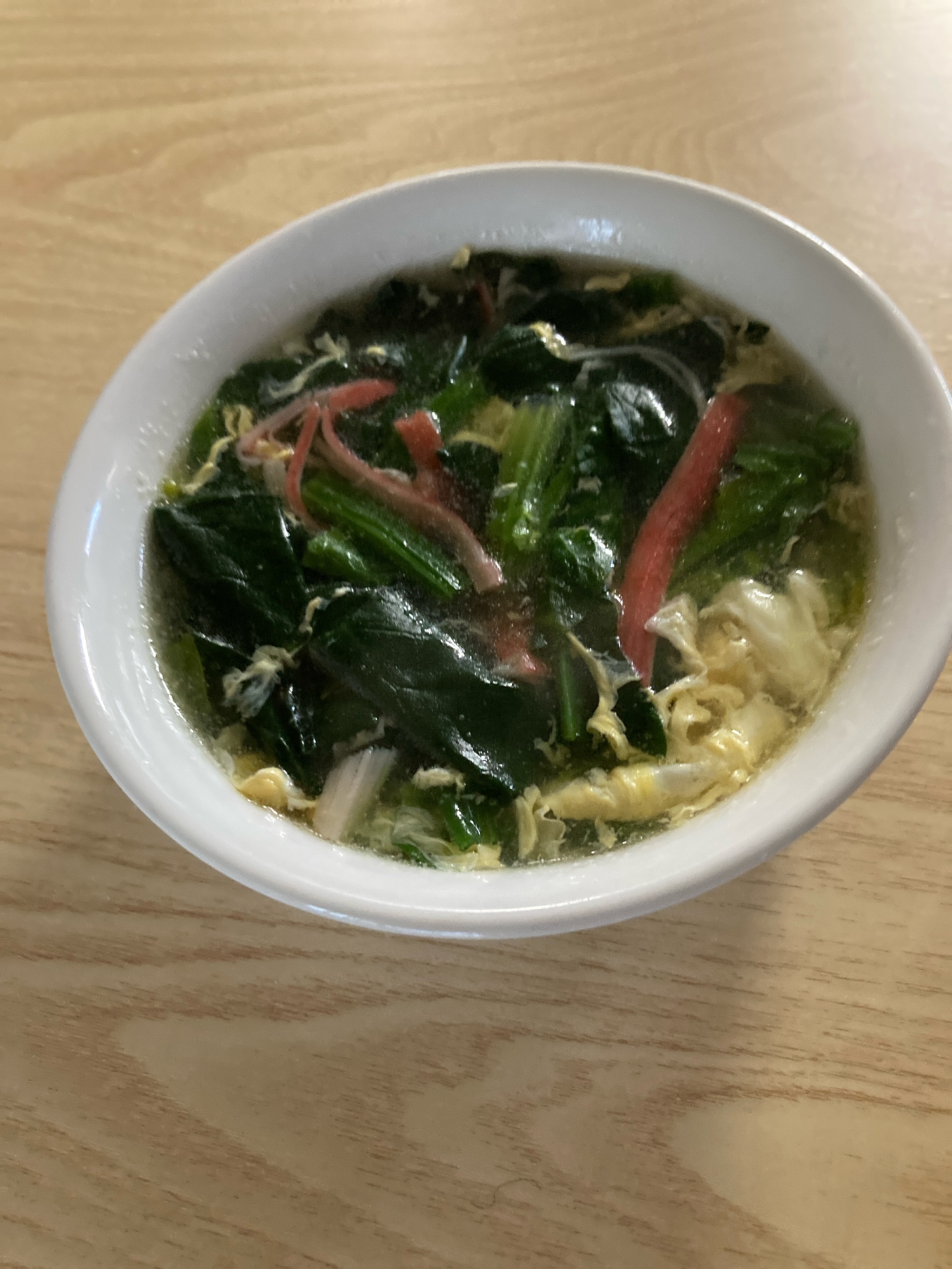 ほうれん草とカニカマの中華風スープ