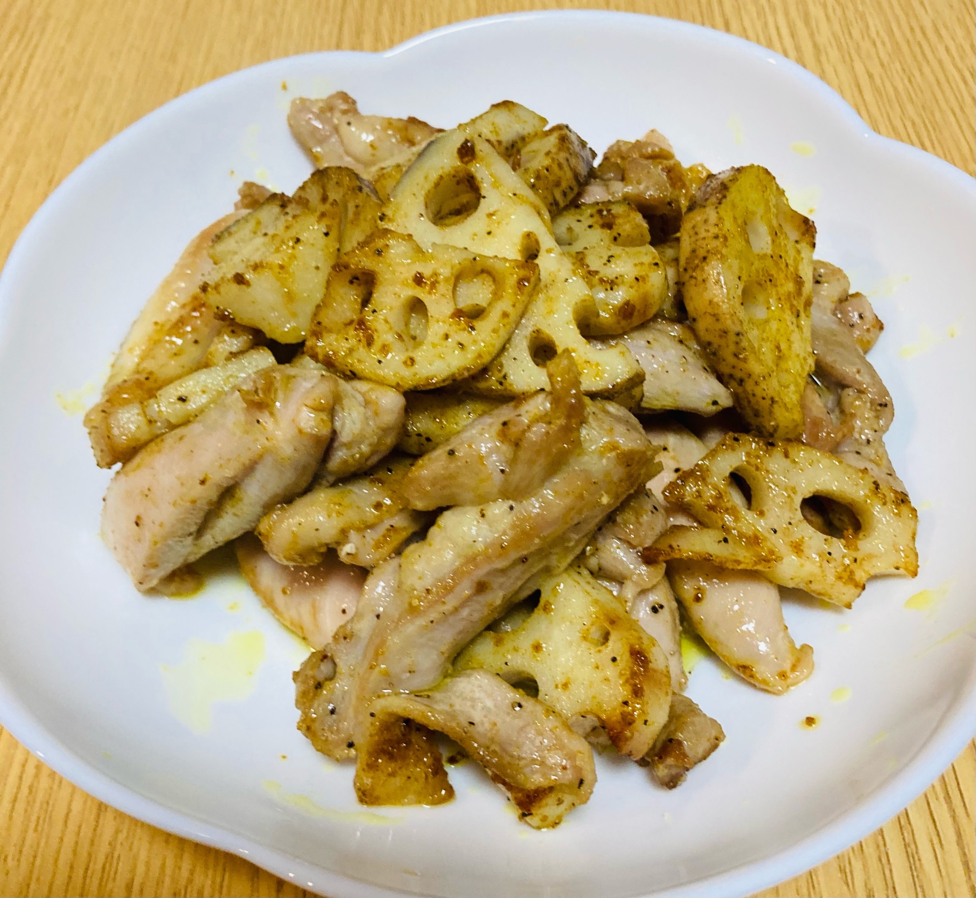 レンコンと鶏肉のカレー炒め