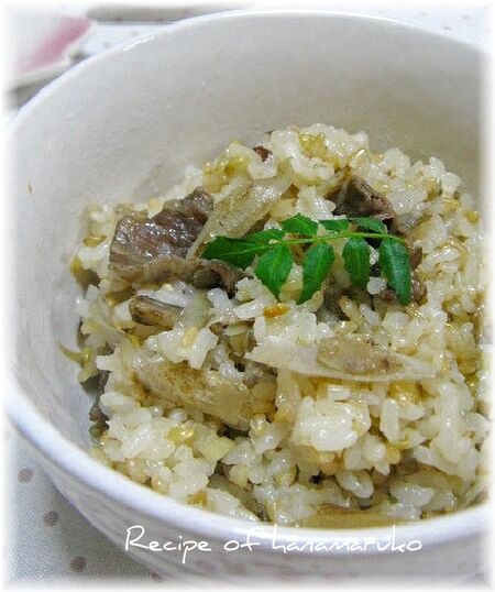 牛細切れ肉とごぼうの炊き込みごはん