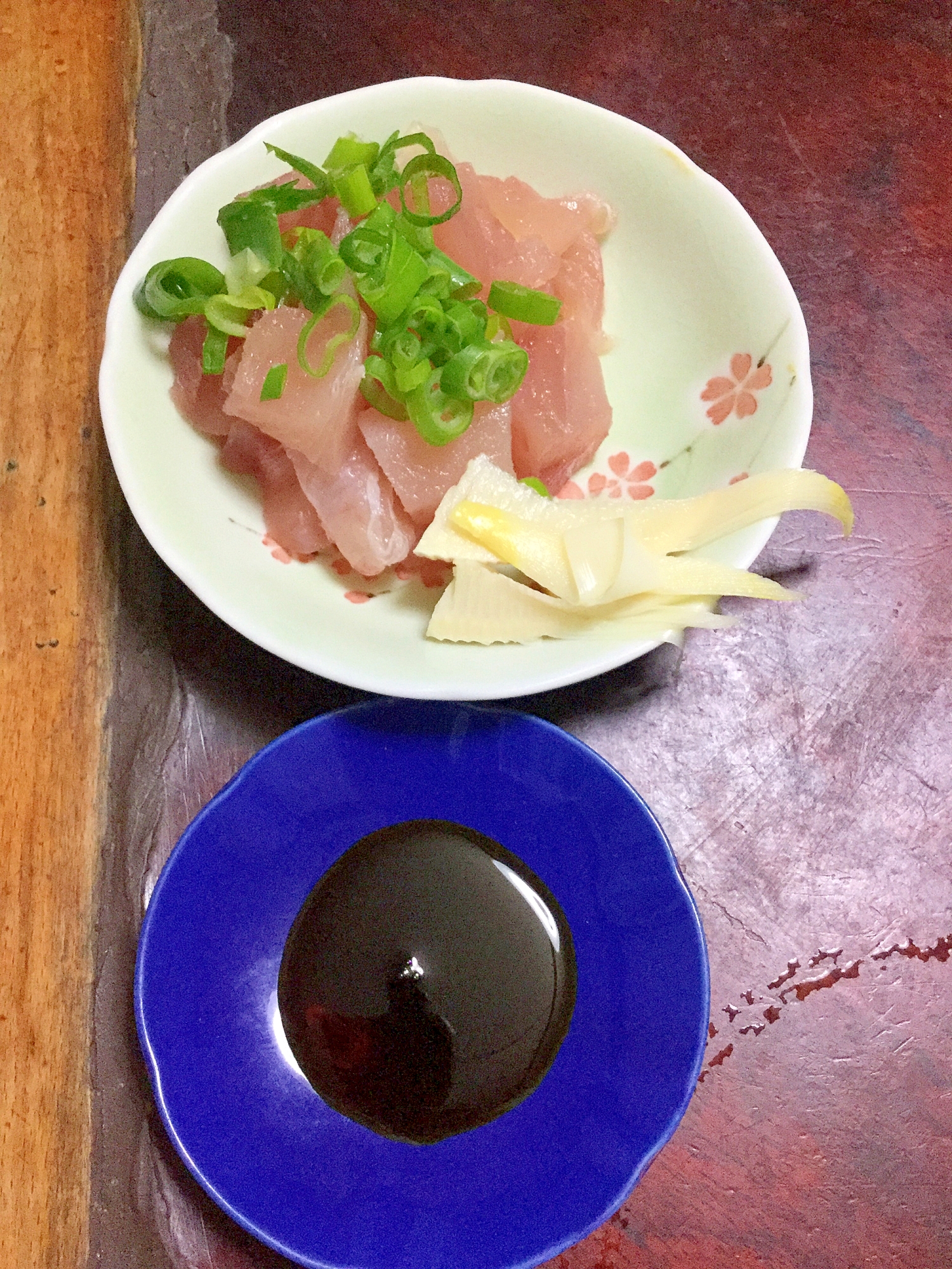 びんちょう鮪の昆布茶締めwith青ネギ。