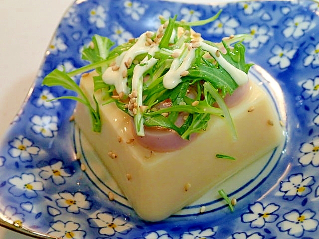 魚肉ソーセージと水菜の卵豆腐