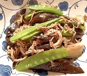 鶏むね肉とナスとさやいんげんの炒め物