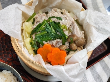 セロリ舞茸ニラもやし新玉ねぎ豚ロース蒸し