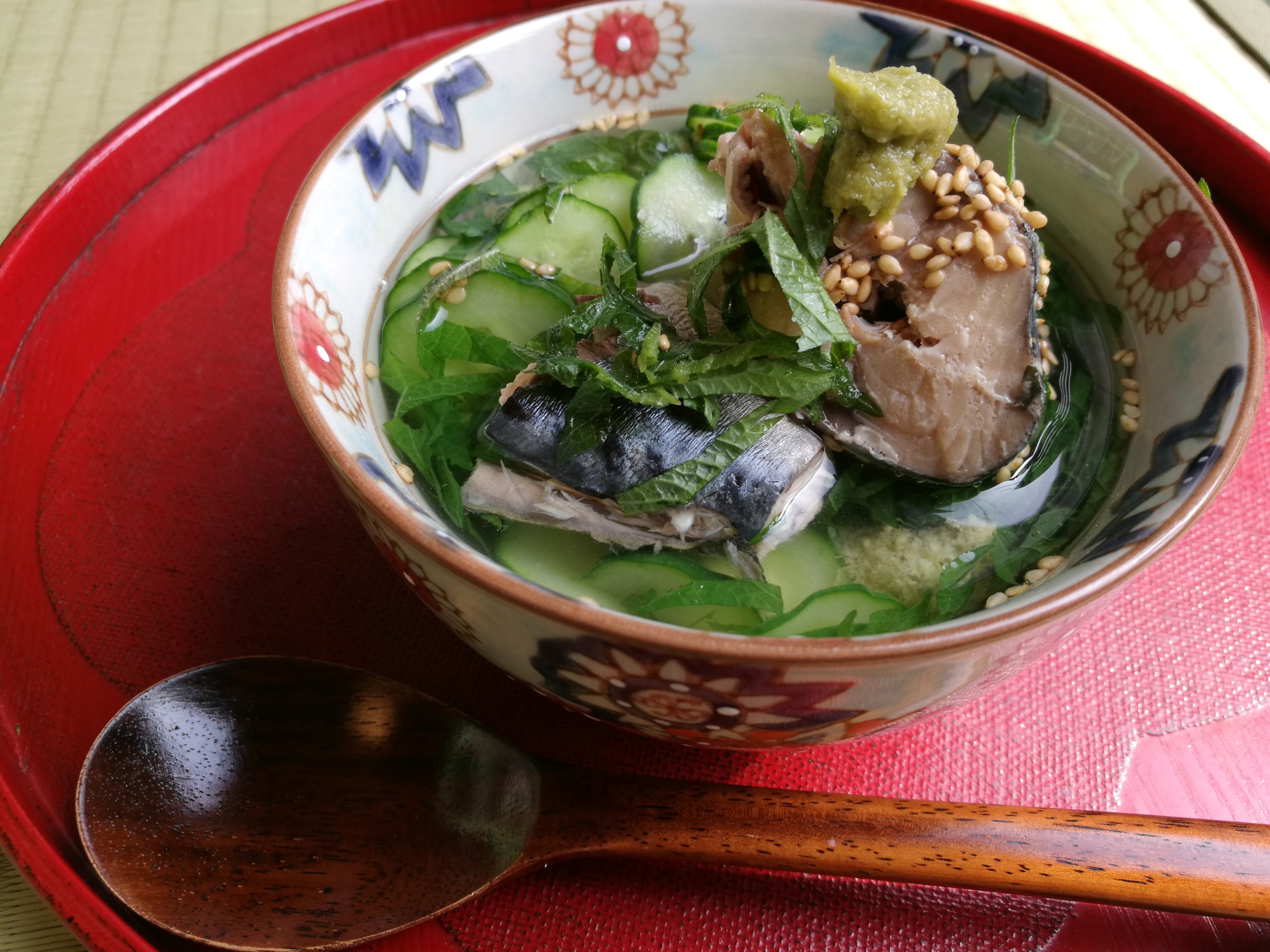 さば缶ときゅうりの簡単昆布茶漬け