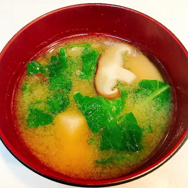 ぱぱっと作れます☆椎茸と大根の葉と豆腐の味噌汁