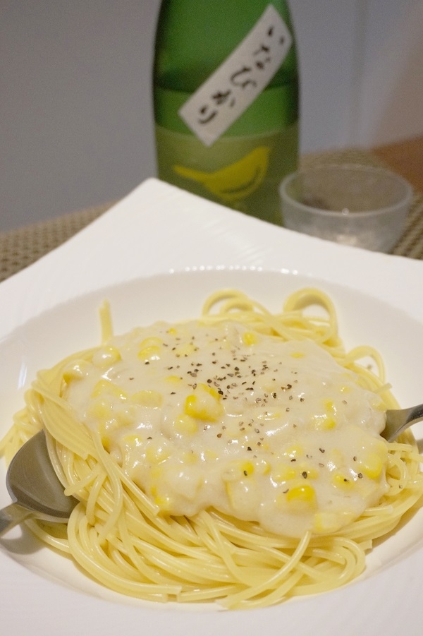 豆乳でヘルシー、とうもろこしのクリームパスタ