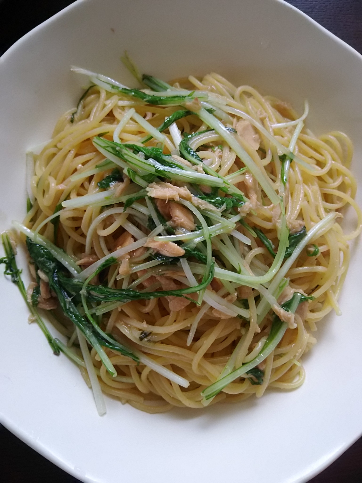 シャキシャキ(^^)ツナと水菜のパスタ