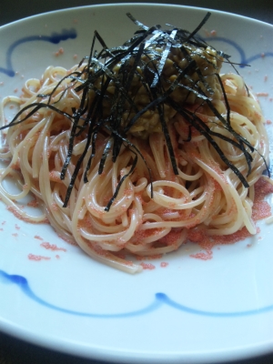 明太子パスタの納豆乗せ