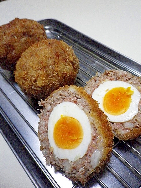 メンチだね×ゆで卵で スコッチエッグ