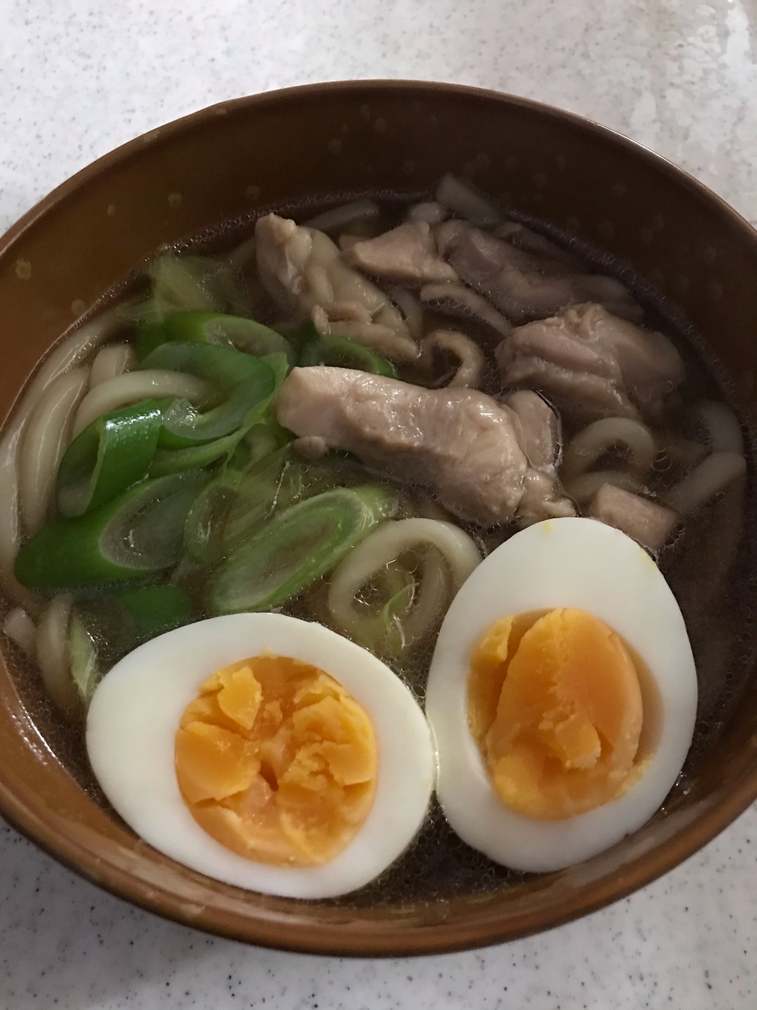 冷凍うどん☆鶏肉と長ネギとゆで卵