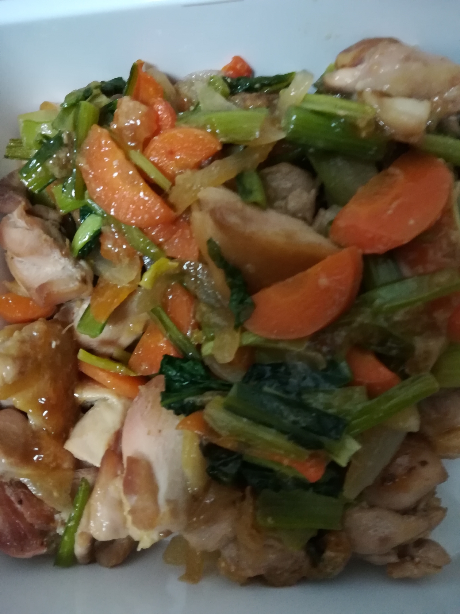 小松菜と鶏もも肉の炒め物